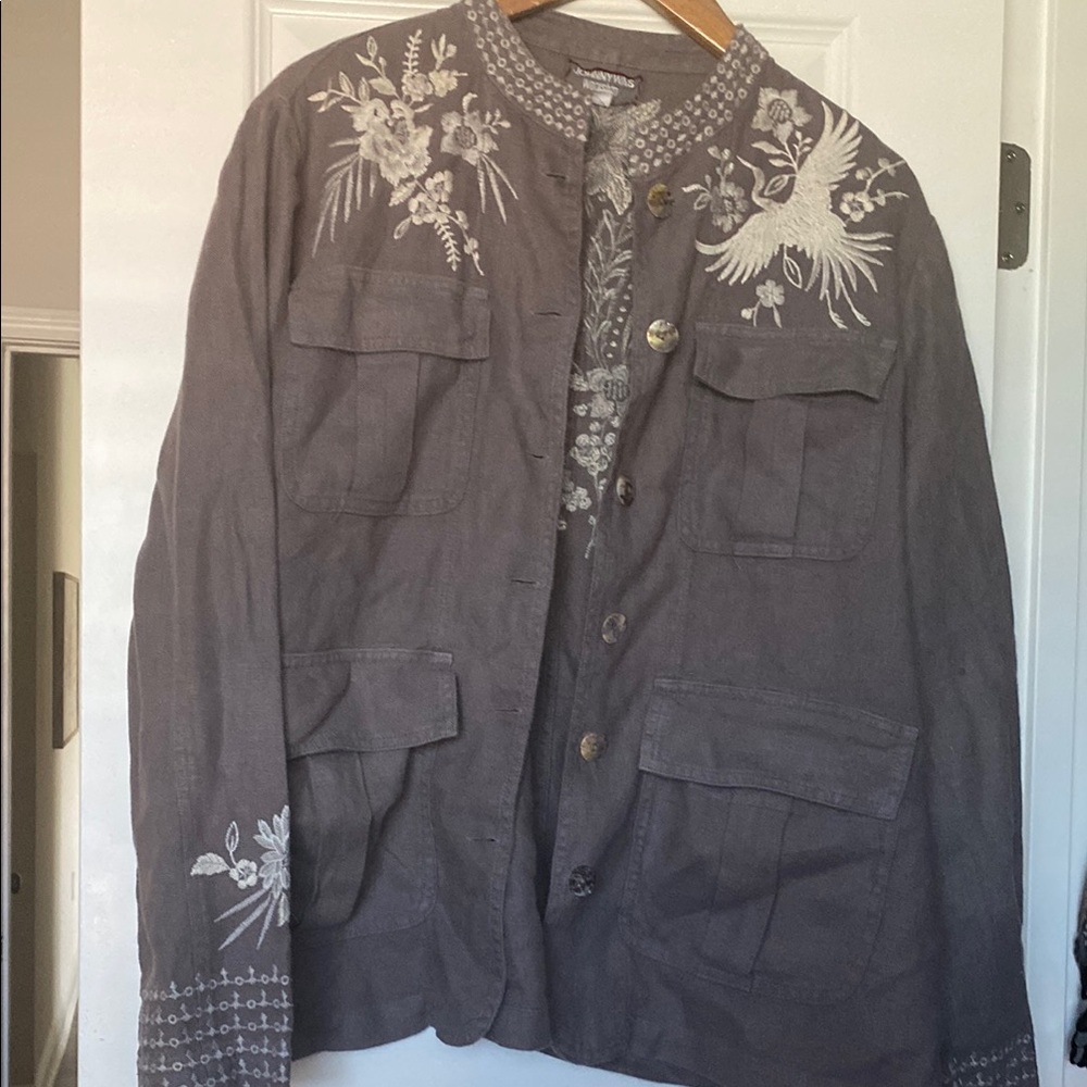 Johnny Was Gray Embroidered Blazer m